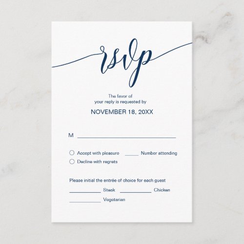 Modern Navy Blue Calligraphy Wedding Dinner RSVP Enclosure Card