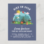 Modern Navy Blue Camping Birthday Party Invitation Postcard (Front)