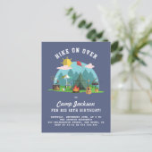 Modern Navy Blue Camping Birthday Party Invitation Postcard (Standing Front)
