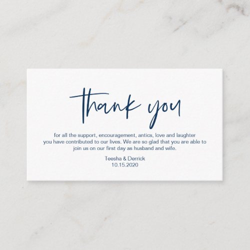 Modern Navy Blue casual elegance font Thank you Enclosure Card