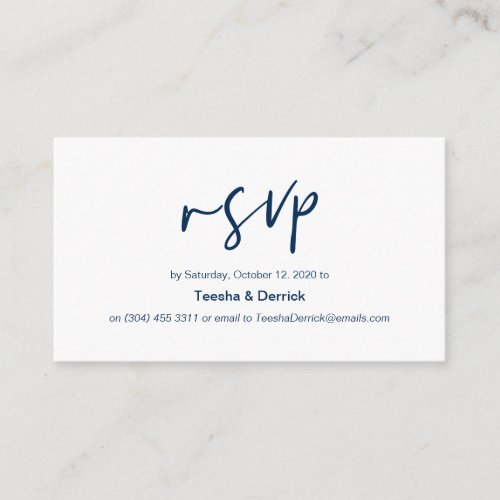 Modern Navy Blue casual elegance font Wedding RSVP Enclosure Card