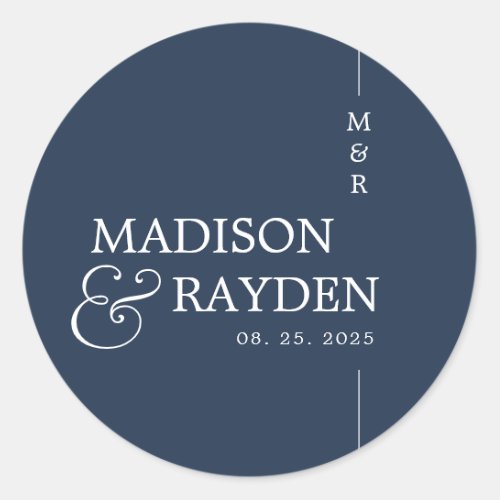 Modern Navy Blue Chic Monogram Wedding Thank you  Classic Round Sticker