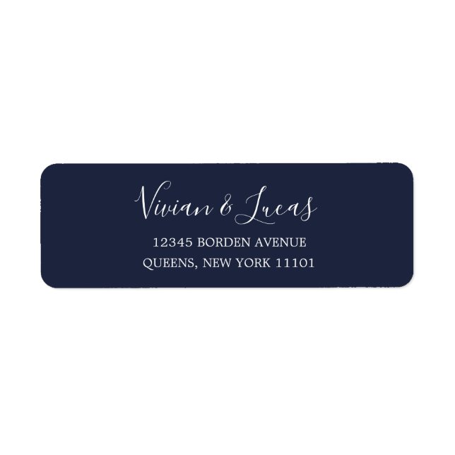 Modern Navy Blue Chic Script Return Address Label (Front)