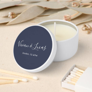 Modern Navy Blue Chic Script Wedding Mini Candle Favors