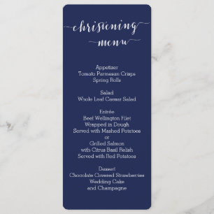 Modern Navy Blue Christening Menu Cards