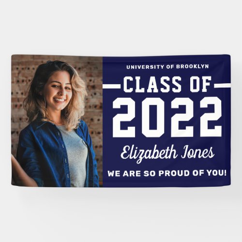 Modern Navy Blue Class of 2022 Photo Graduation Ba Banner