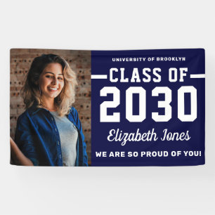 Modern Navy Blue Class of 2022 Photo Graduation Banner