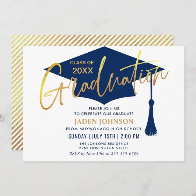 Modern Navy Blue Class of 2024 Graduation Party Invitation | Zazzle