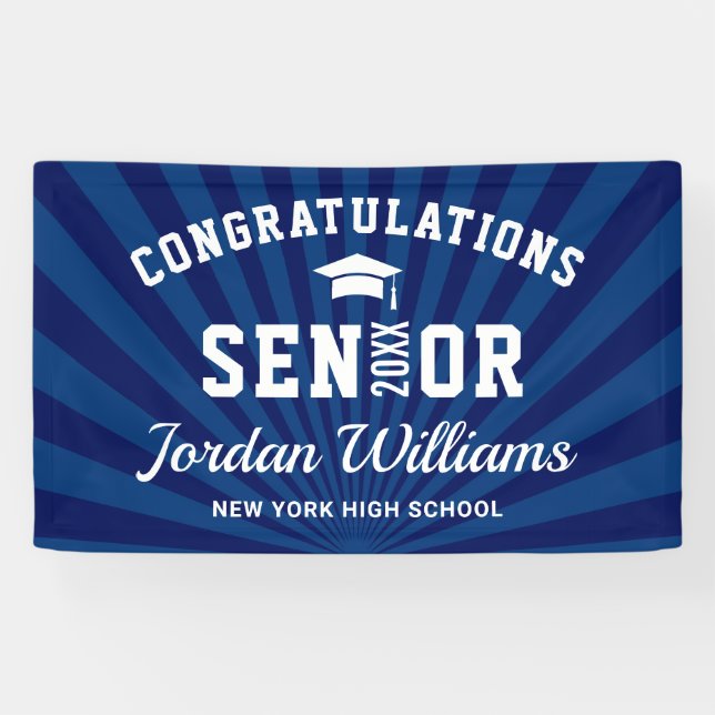 Modern Navy Blue Class of 2026 Graduation Party Banner (Horizontal)