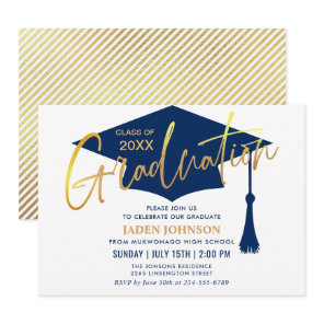 Modern Navy Blue Class of 2026 Graduation Party Invitation