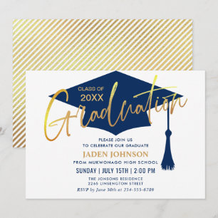 Modern Navy Blue Class of 2026 Graduation Party Invitation