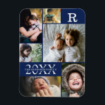 Modern Navy Blue Color Block Family Photo Collage Magnet<br><div class="desc">Modern Navy Blue Color Block Family 6 Photo Collage - with personalized family last name, year, and initial letter, all arranged in an elegant grid layout. This modern and sleek design displays 6 of your own pictures beautifully. Available in several colorways to match any room decor. Makes a great holiday...</div>