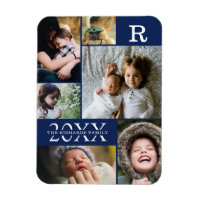 Modern Navy Blue Color Block Family Photo Collage