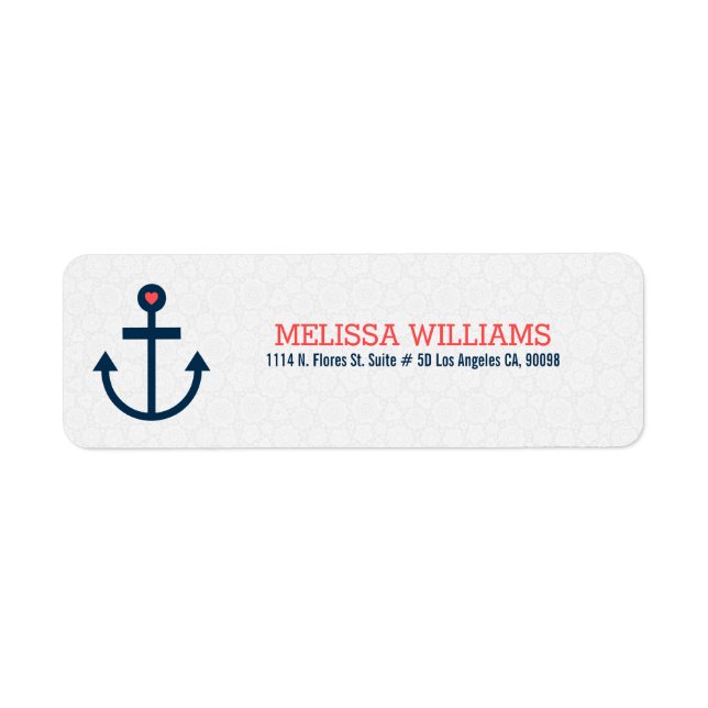 Modern Navy-Blue & Coral-Red Nautical Boat Anchor Label (Front)