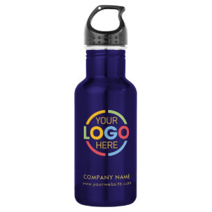 Modern Navy Blue Corporate Company Business Logo Stainless Steel Water Bottle