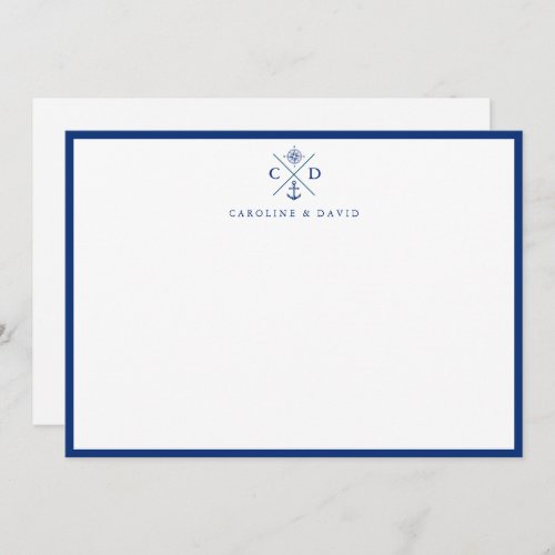 Modern Navy Blue Couples Nautical Flat Note Card