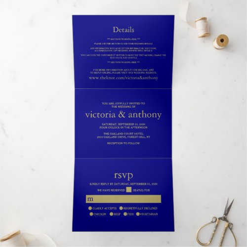 Modern Navy Blue  Crimson Red Wedding Suite Tri_Fold Invitation