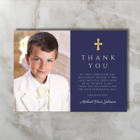 Modern Navy Blue Cross Boy  Photo First Communion