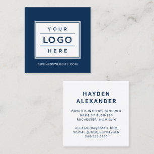 Modern Navy Blue Custom Business Logo Square Business Card