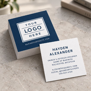 Modern Navy Blue Custom Business Logo Square Business Card