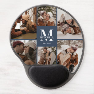 Modern Navy Blue Custom Family Photo Collage Gel Mouse Pad