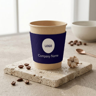 Modern Navy Blue Custom Logo Business Branding Coffee Cup Sleeve