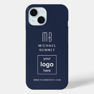 Modern Navy Blue Custom Logo Business iPhone 15 Case