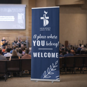 Modern Navy Blue Custom Logo Church Welcome Sign