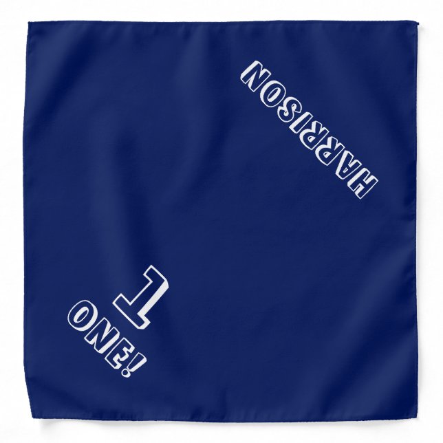 Modern navy blue custom name number age cute dog bandana (Front)