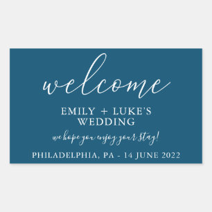Modern Navy Blue Custom Wedding Welcome Rectangular Sticker