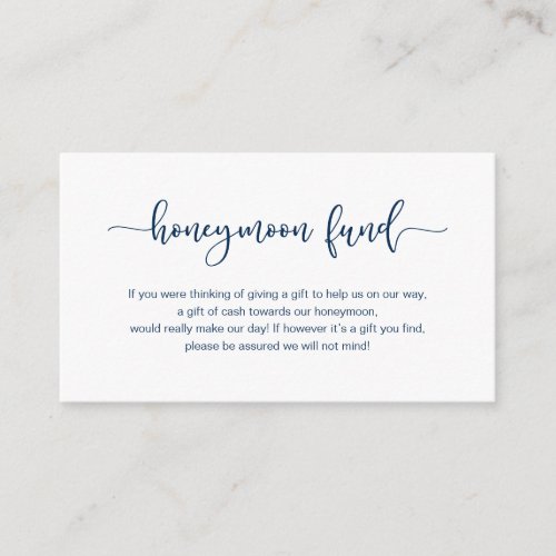 Modern Navy Blue cute font Wedding Honeymoon Fund Enclosure Card