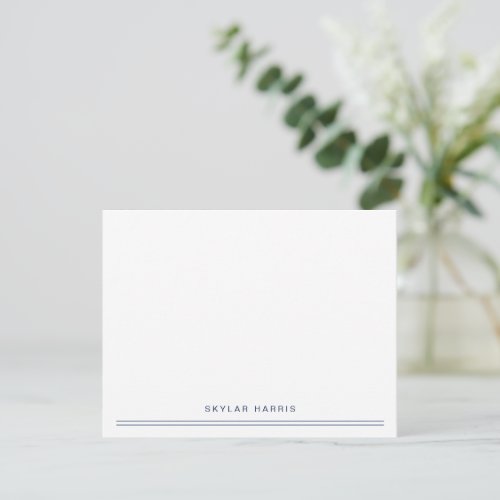 Modern Navy Blue Double Lines Personal Stationery Note Card
