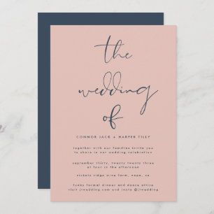 Modern  Navy Blue Dusty Rose Wedding Invitation