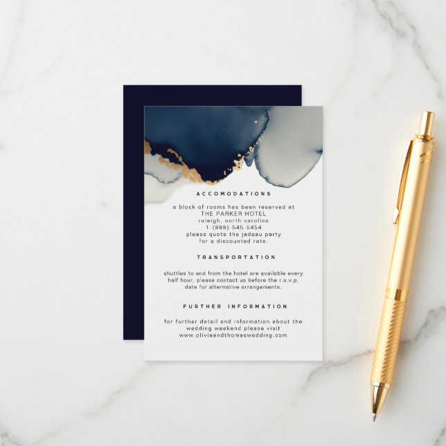 Modern Navy Blue Elegant Beach Wedding Details Enclosure Card (Front/Back In Situ)