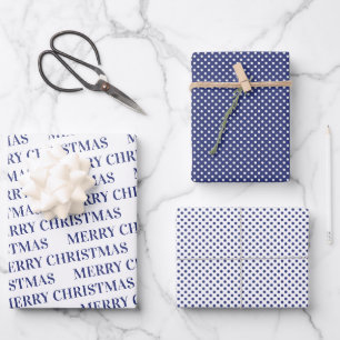 Modern navy blue elegant polka dot Christmas Wrapping Paper Sheets