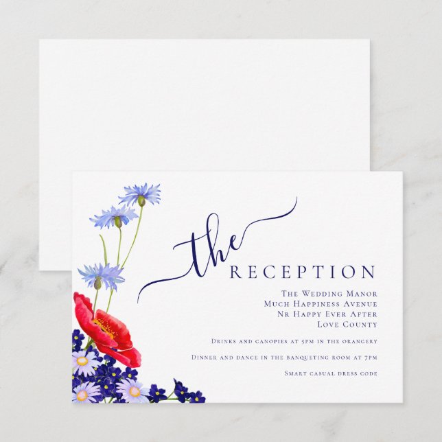 Modern Navy Blue Elegant Summer Floral Wedding Enclosure Card (Front/Back)