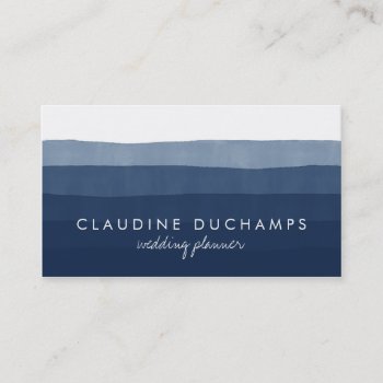 Modern Navy Blue Elegant Watercolor Ombre Striped Business Card by busied at Zazzle
