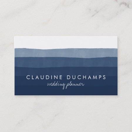 Modern Navy Blue Elegant Watercolor Ombre Striped Business Card