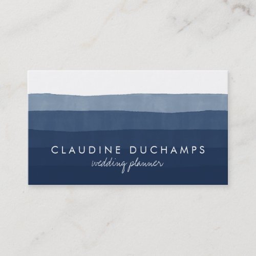 Modern navy blue elegant watercolor ombre striped business card