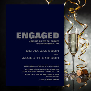 Modern Navy Blue Engagement Party Invitation