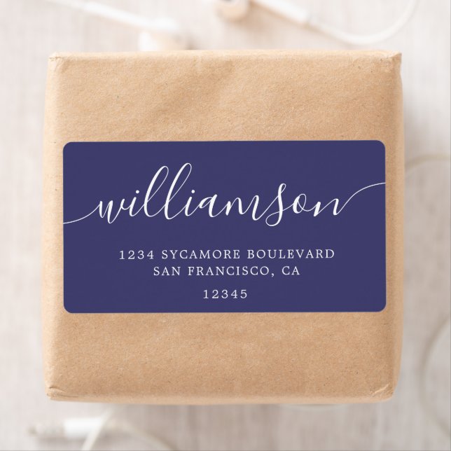 Modern Navy Blue Family Return Address Label (Insitu)