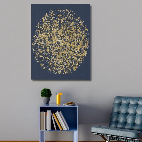 Modern Navy Blue Faux Gold Abstract Splash Faux Canvas Print
