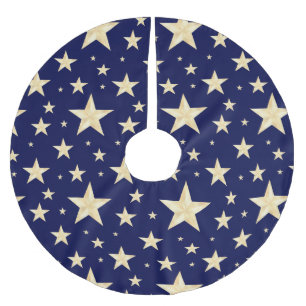 Modern Navy Blue & Faux Gold Foil Starry Night Brushed Polyester Tree Skirt