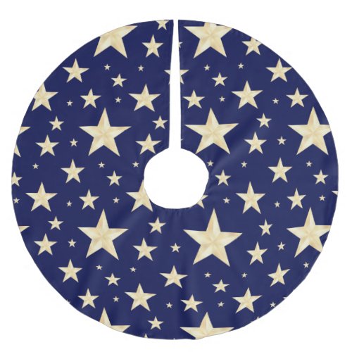 Modern Navy Blue  Faux Gold Foil Starry Night Brushed Polyester Tree Skirt
