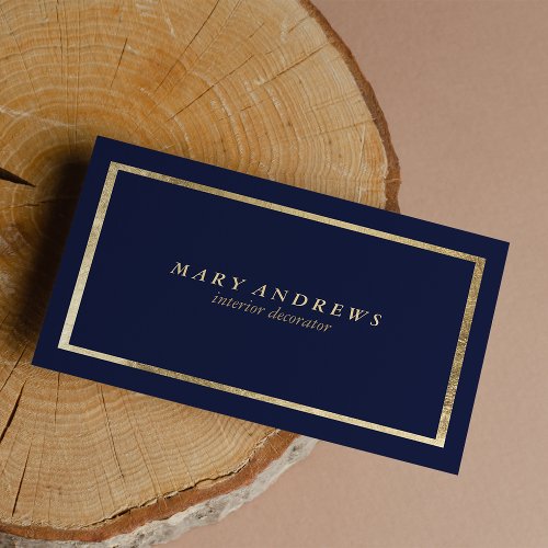 Modern navy blue faux gold interior designer business card