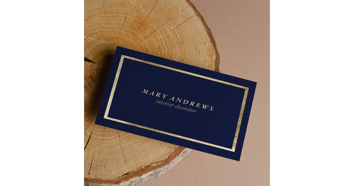 Modern navy blue faux gold interior designer business card | Zazzle