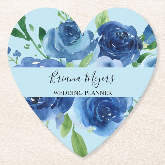 Modern Navy Blue Floral Business Paper Coaster (Front)