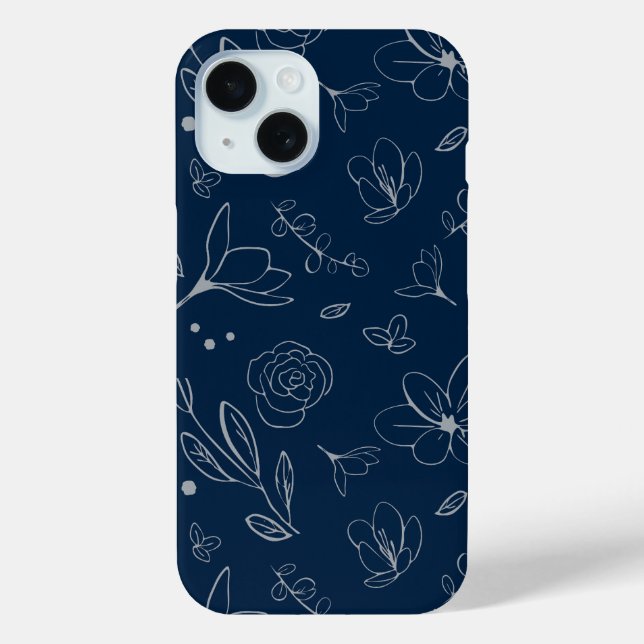 Modern Navy Blue Floral Illustration Case-Mate iPhone Case (Back)