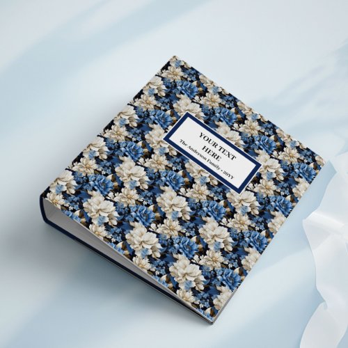 Modern Navy Blue Floral Ivory Ring Binder Album