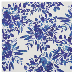 Modern navy blue floral watercolor pattern fabric